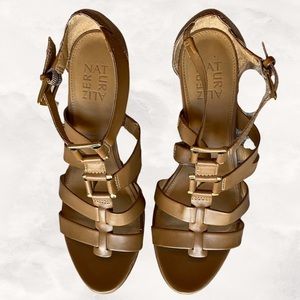 NATURALIZER Women's DAFNY High Heel Leather Gold Strappy Sandals Size 8.5